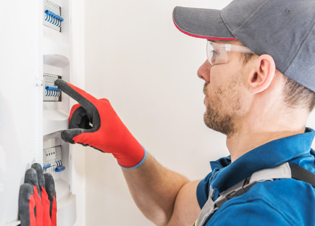 Picture of an electrician checking a fuse box 