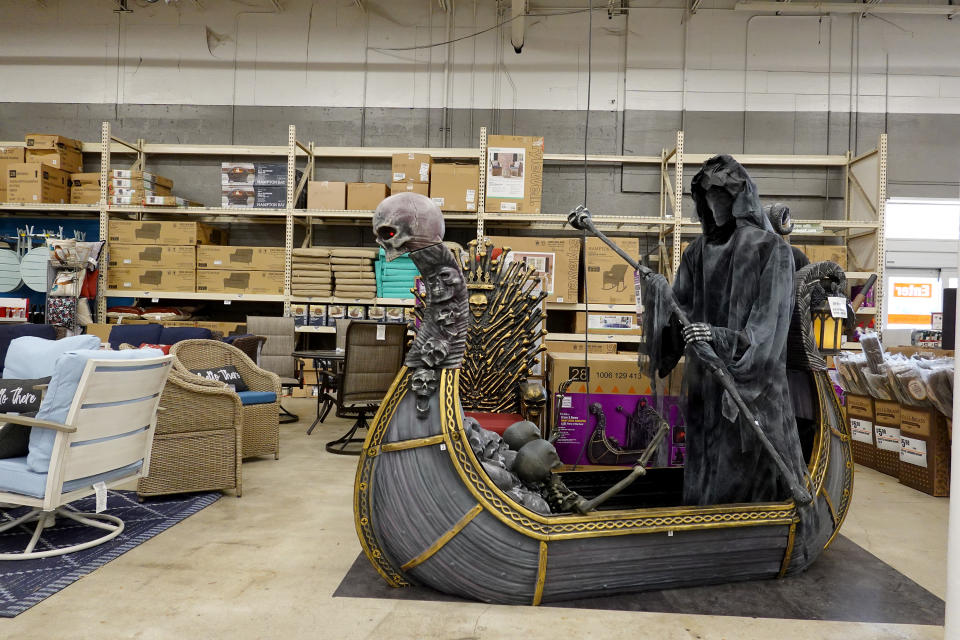 MIAMI, FLORIDA - OCTOBER 13: The only remaining Halloween decorations sit on the sales floor in a Home Depot store on October 13, 2021 in Miami, Florida. Halloween shoppers are being encouraged to shop for costumes and supplies early as stores struggle to maintain holiday stock due to disruptions in the supply chain. (Photo by Joe Raedle/Getty Images)