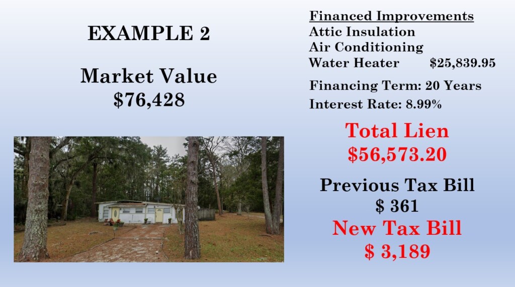 This image from the city of Jacksonville shows how one homeowner's tax bill soared under the PACE program.