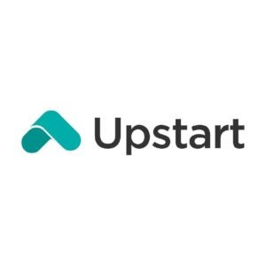 The word 'Upstart' appears in dark grey next to the company's green arrow logo against a white background.