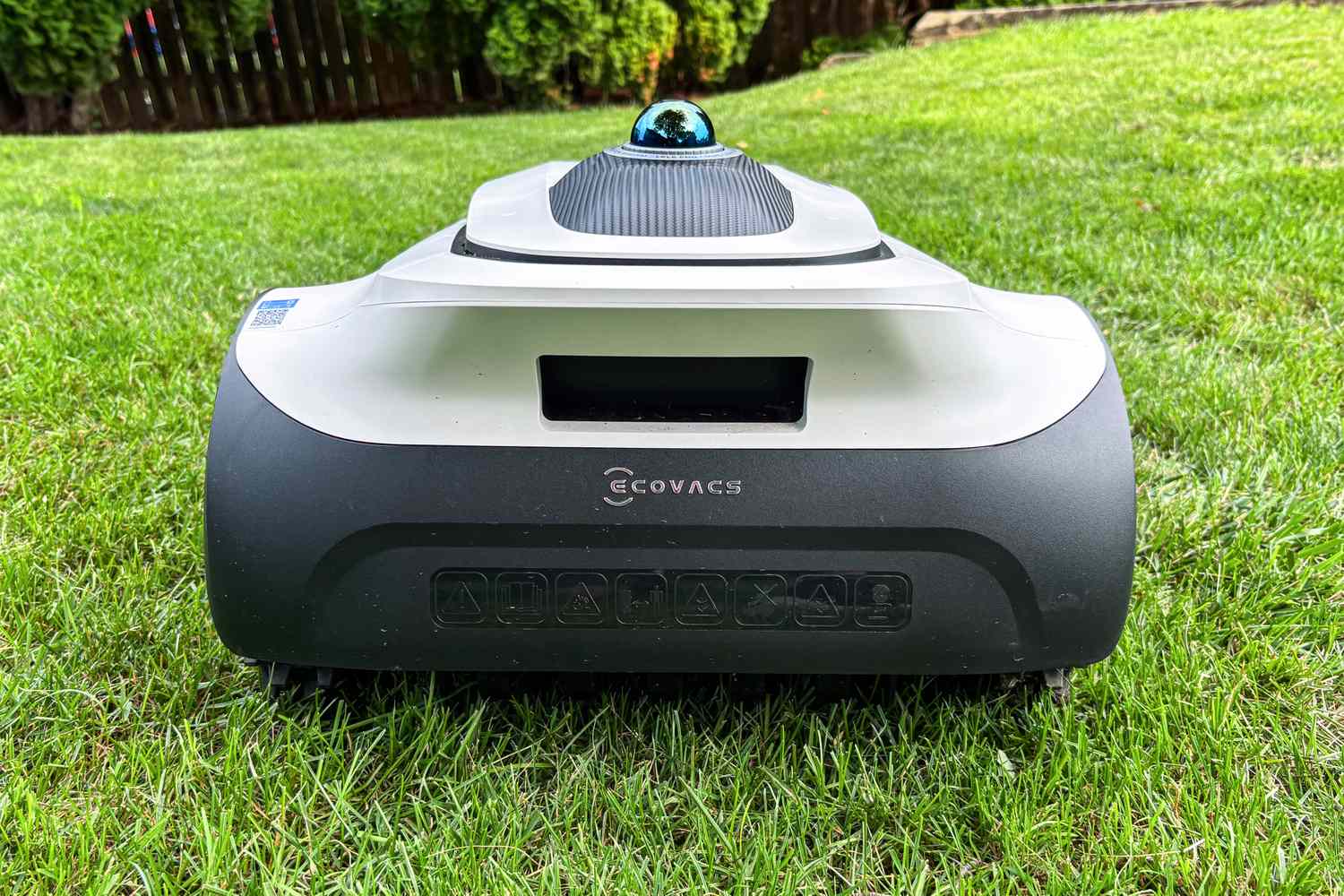 The back of the Ecovacs Goat A3000 LiDAR Robot Lawn Mower