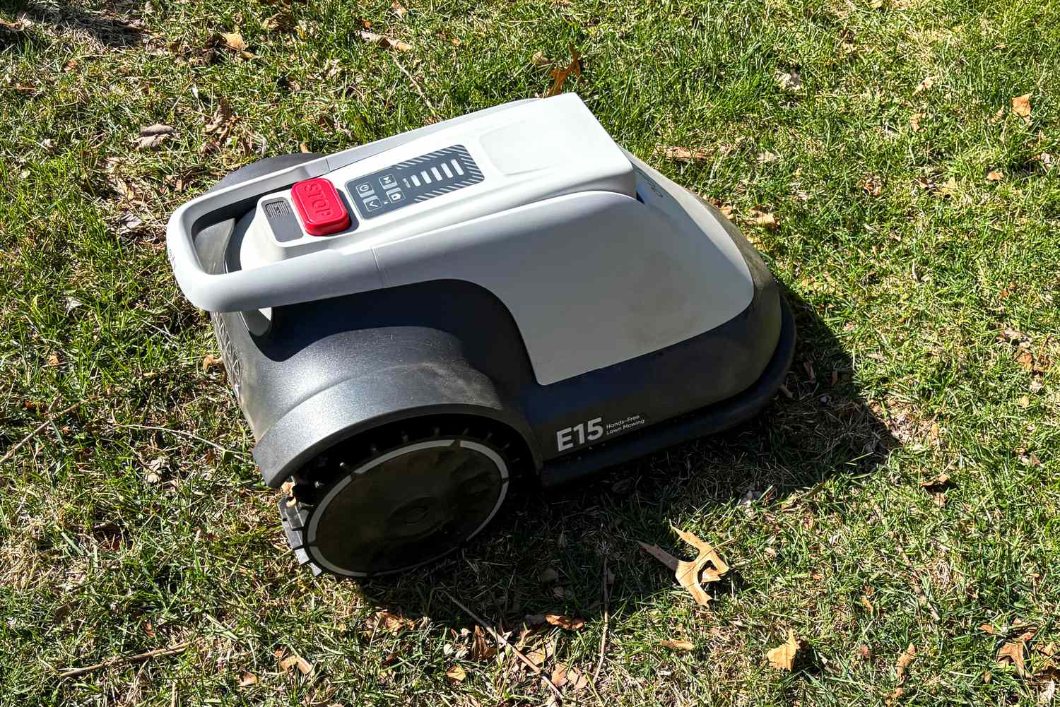 The Eufy Robot Lawn Mower E15 on grass