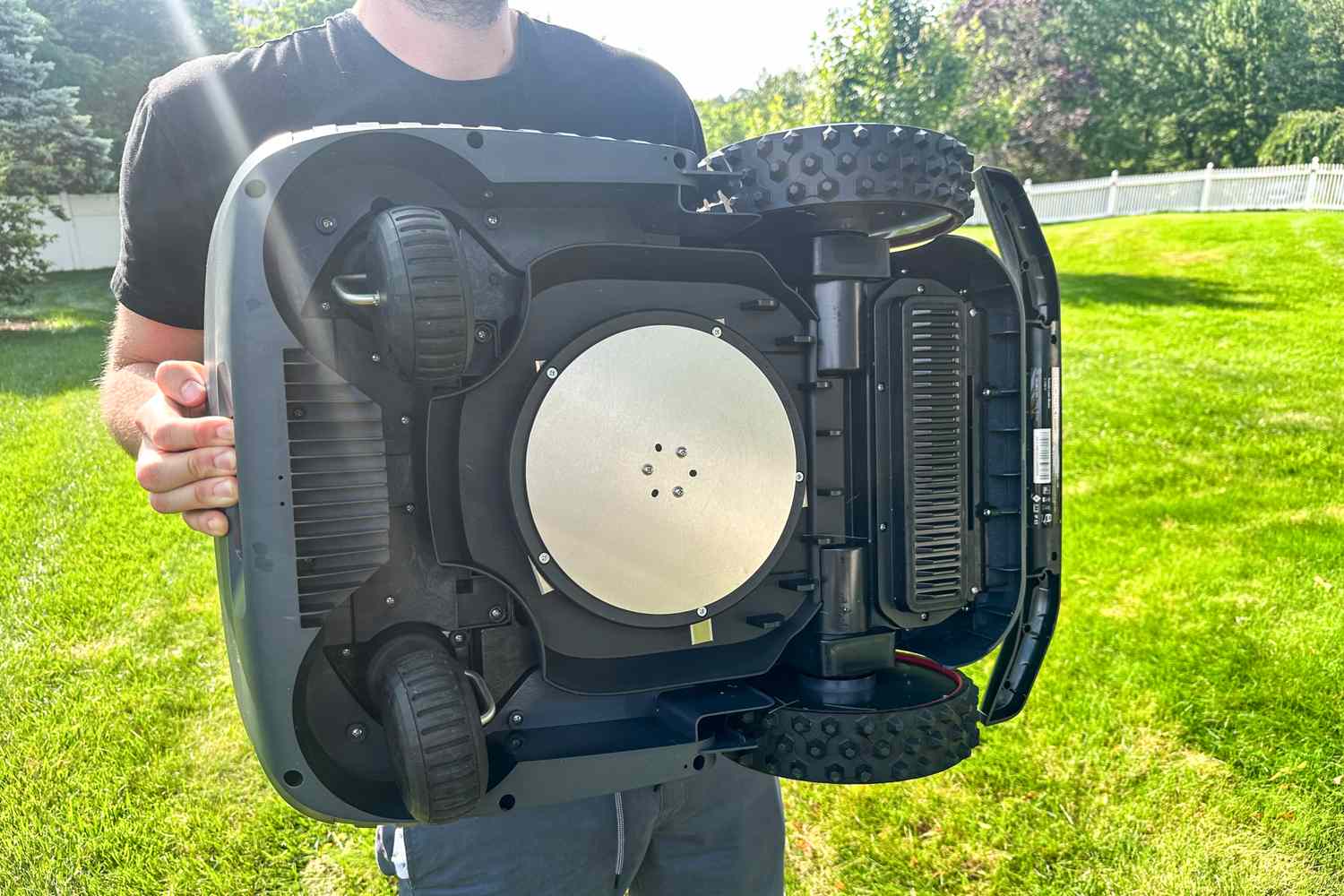 The underside of the Hookii Neomow X Pro Robotic Lawn Mower